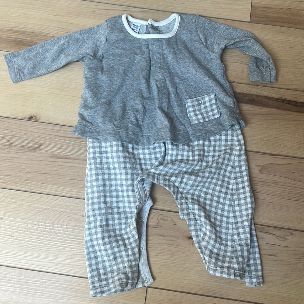 Petit Bateau Grey & White Gingham One Piece size 3 months